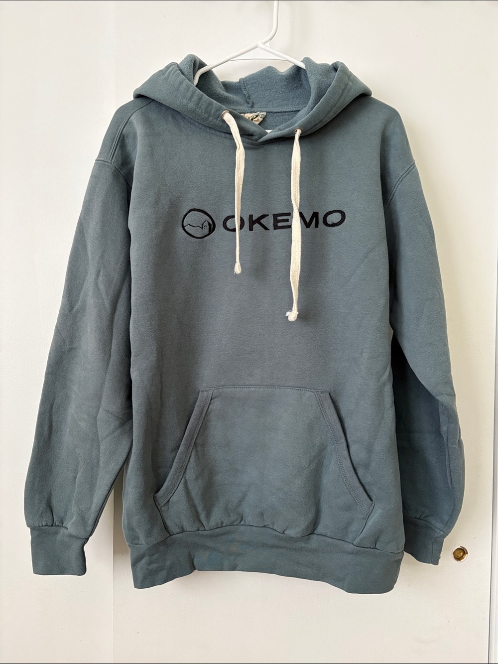 Men's Okemo Mountain Hooded Pullover Sweatshirt in Slate Teal Size L Large